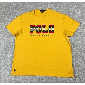 Polo Ralph Lauren Shirt Men Large Yellow Gold Short Sleeve Spell Out Classic Fit